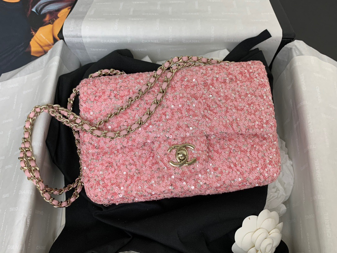Chanel pink glitter handbag shoulder bag