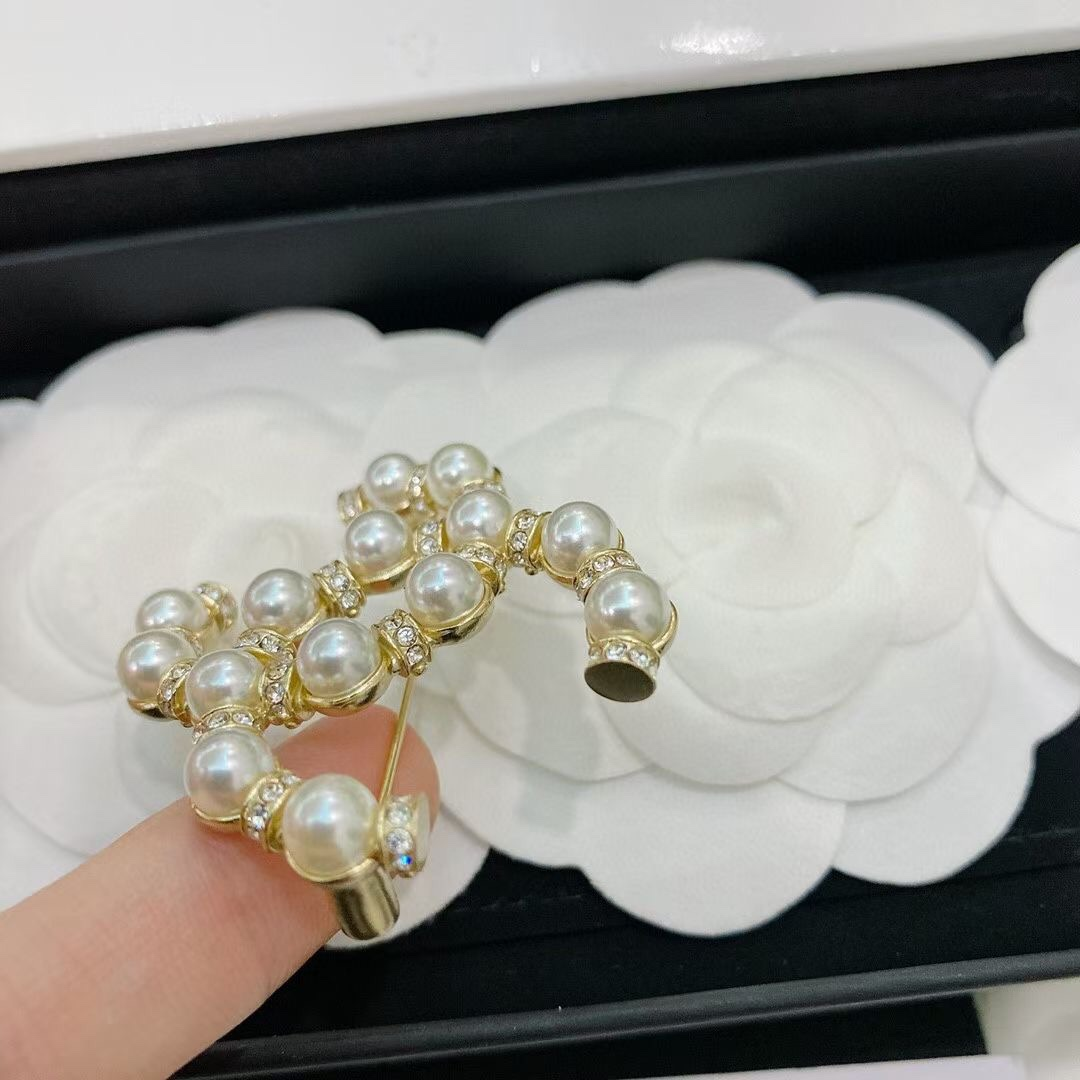 Chanel Double C Pearl Brooch Jewelry