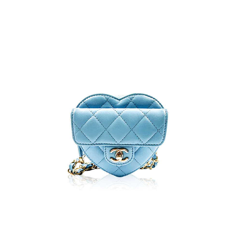 Chanel 22S Heart Mini Belt Bag in Light Blue Lambskin LGHW