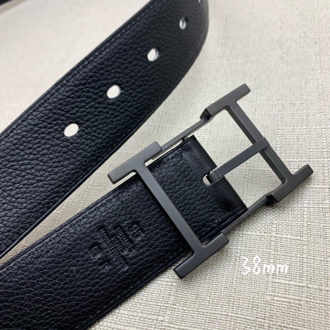 Hermes H Belt Buckle & Reversible Black Belt 380MM
