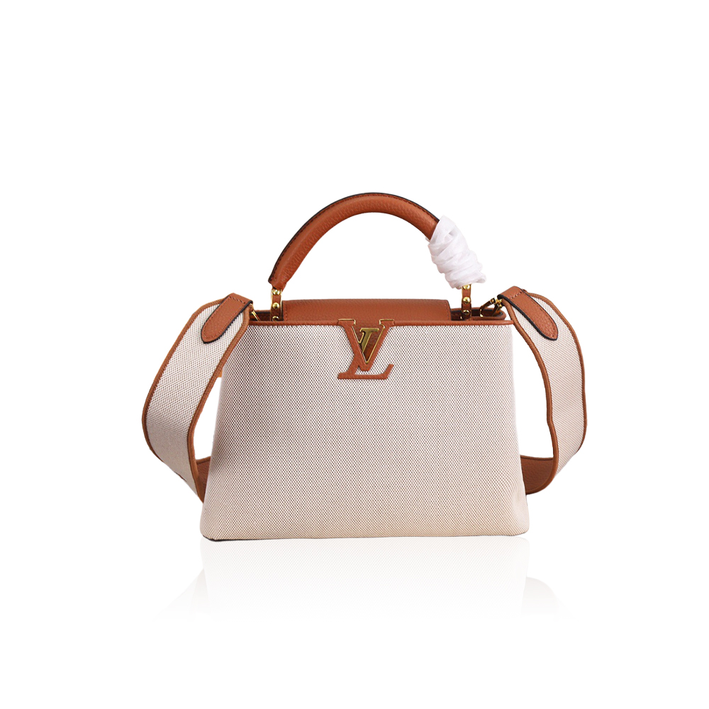 Louis Vuitton Calfskin handles and canvas tote bag