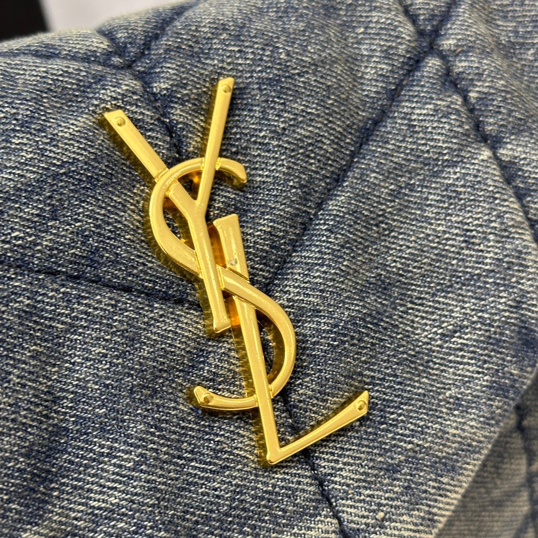 SAINT LAURENT Loulou Puffer Denim Leather Bag