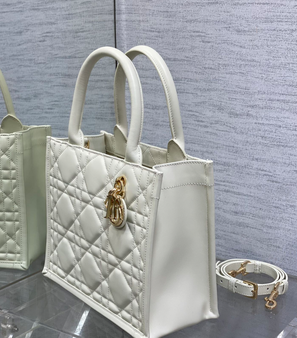 DIOR Classic White Calf Leather Tote Bag