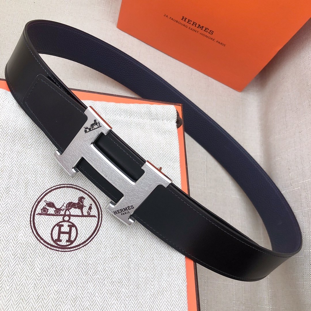 Hermes H Belt Buckle & Reversible Blue Belt 380MM