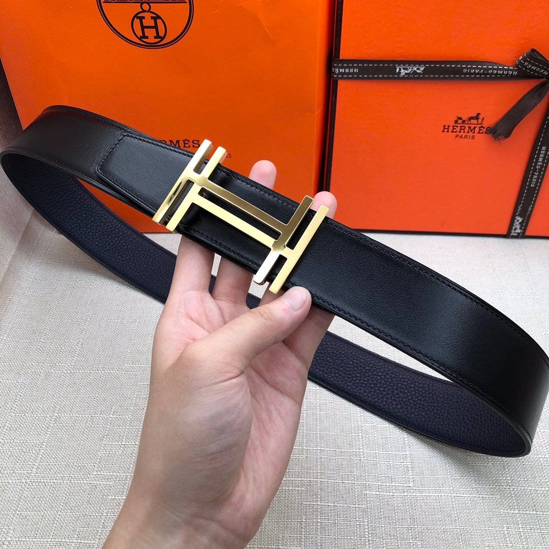 Hermes H Belt Buckle & Reversible Black Belt 380MM