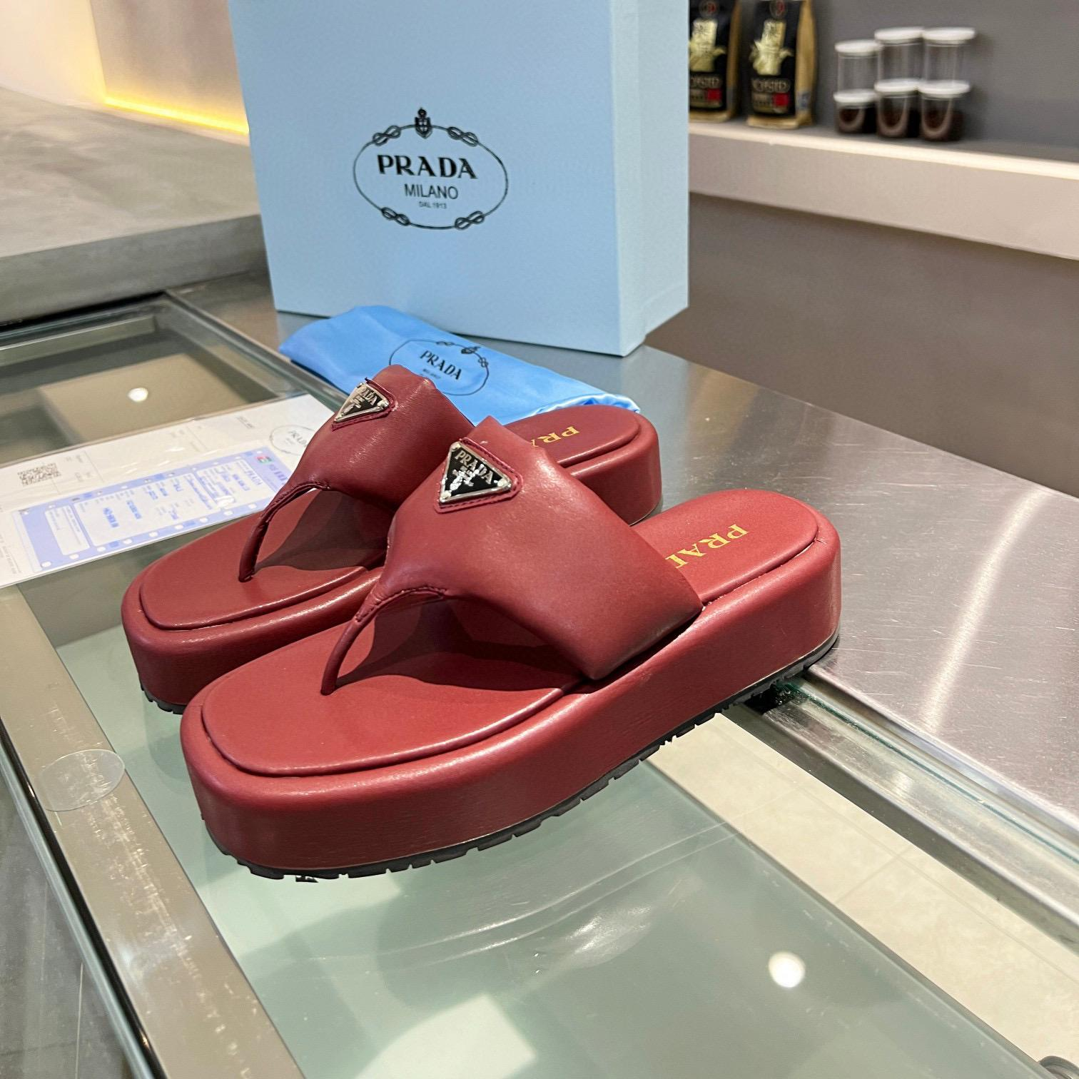Prada Soft-Soled Leather Flip-Flops Slide Sandal