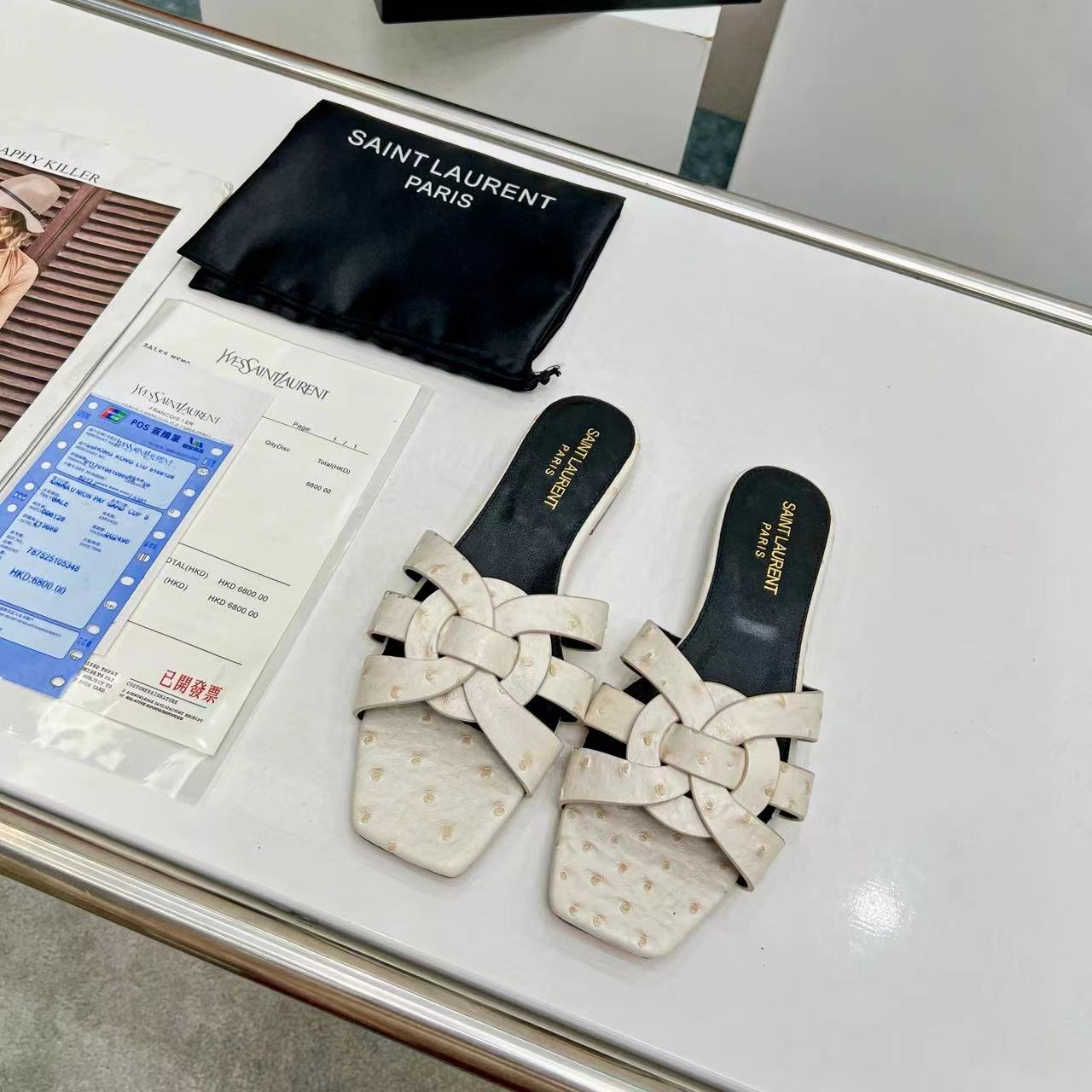 YSL Saint Laurent Nu Pieds Ostrich Pattern