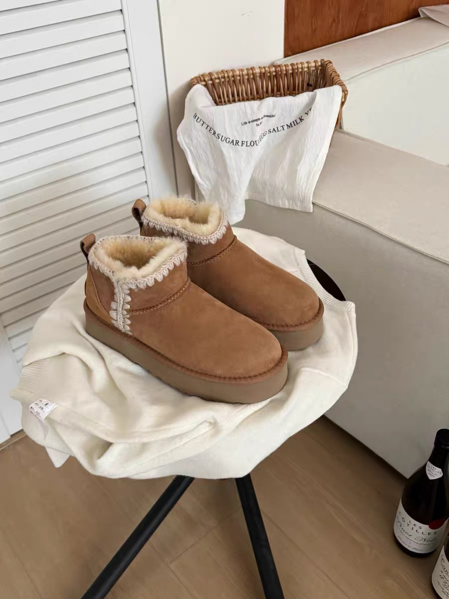UGG snow boots 2024 winter new wool woven sheepskin all-in-one women's shoes mini thick sole