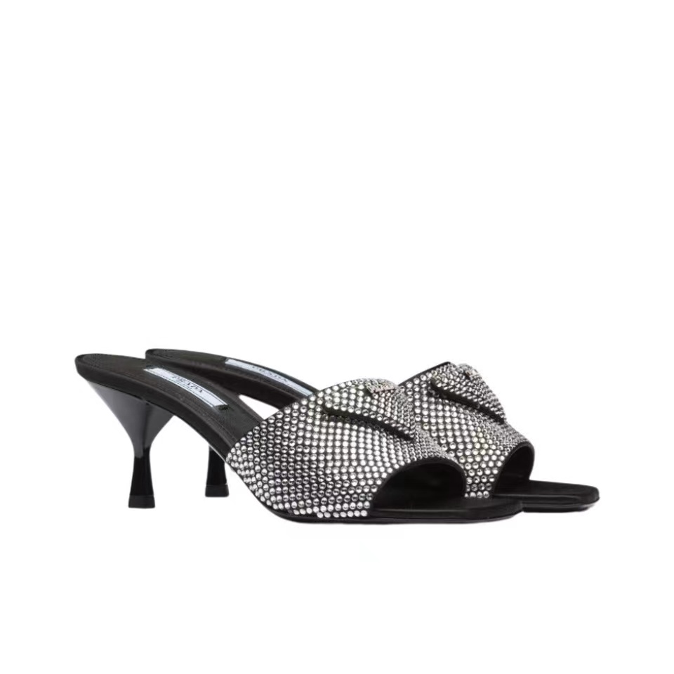 Prada Crystal Silk Slipsole Fashion Flip-flops Sandals Slide