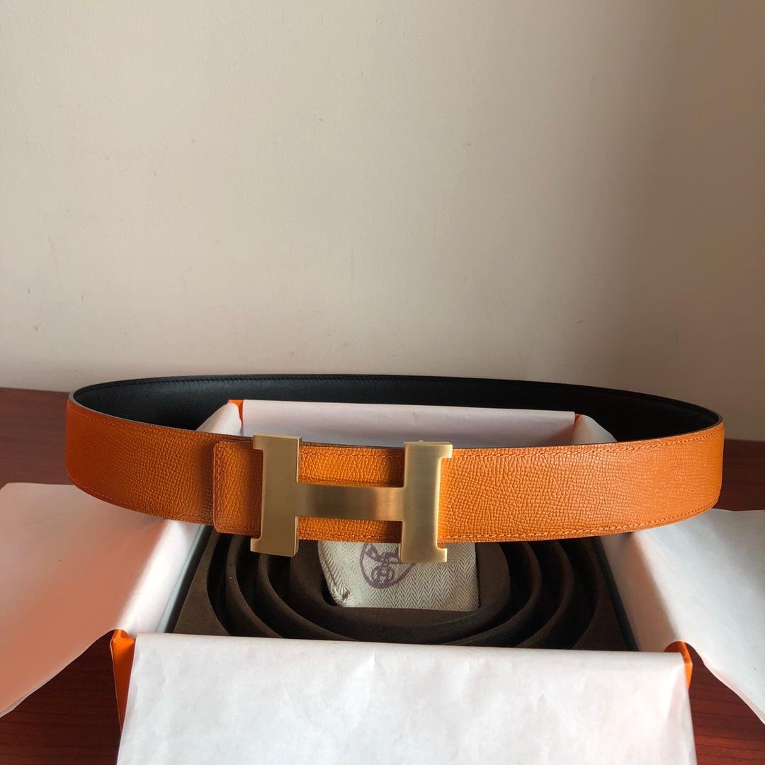 Hermes Mini Constance Guillochee Belt Buckle & Reversible Orange Belt 380MM