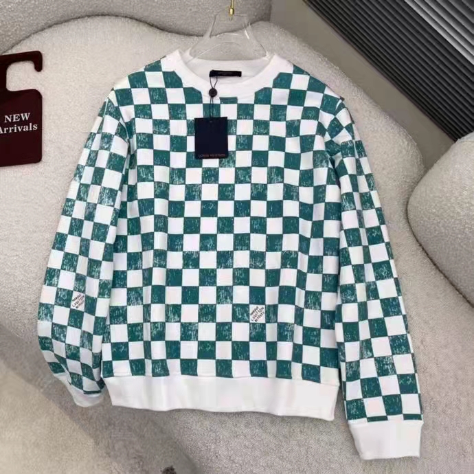 Louis Vuitton LV Men Damier Printed Crewneck Cotton Ocean Classic Sweatshirt Shape