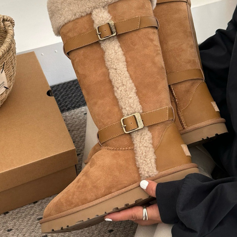 UGG 2024 autumn and winter new style sheepskin fur all-in-one warm snow boots large long knight boots
