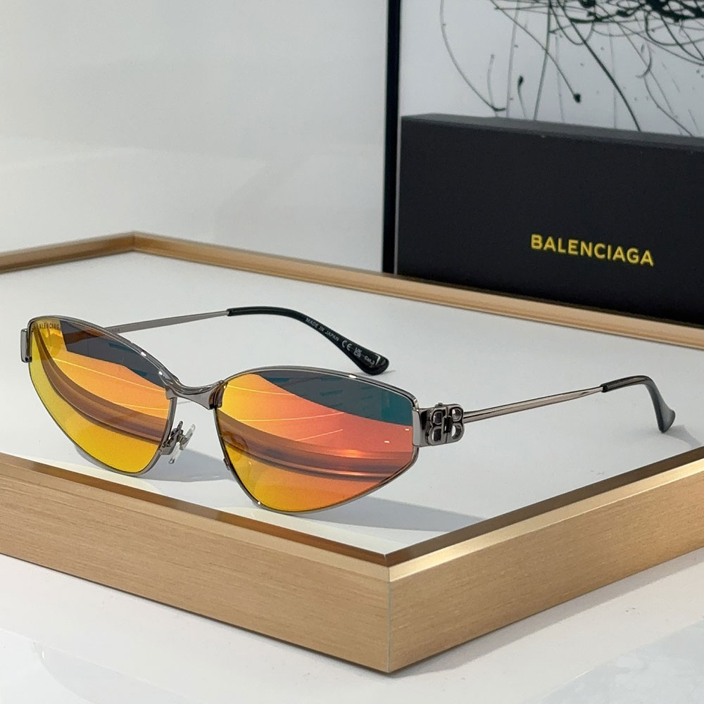 Balenciaga  Metal Thin Mirror leg Strap Logo   sunglasses Top quality