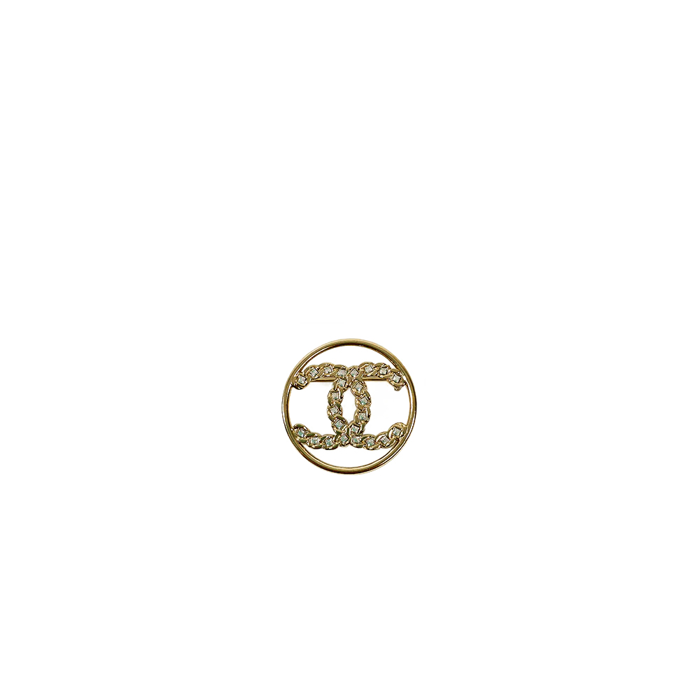 Chanel Crystal CC Round Pendant Brooch Champagne
