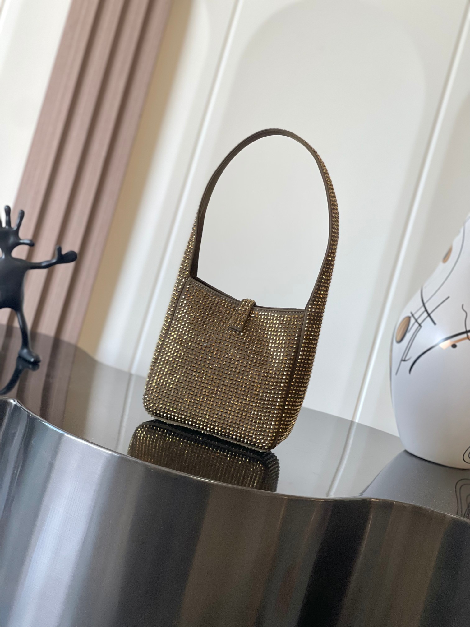 Saint Laurent YSL LE 5 À 7 baby soft bag in satin and crystals