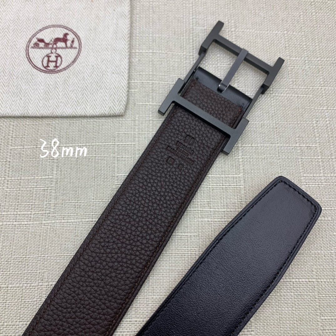 Hermes H Belt Buckle & Reversible Black Belt 380MM