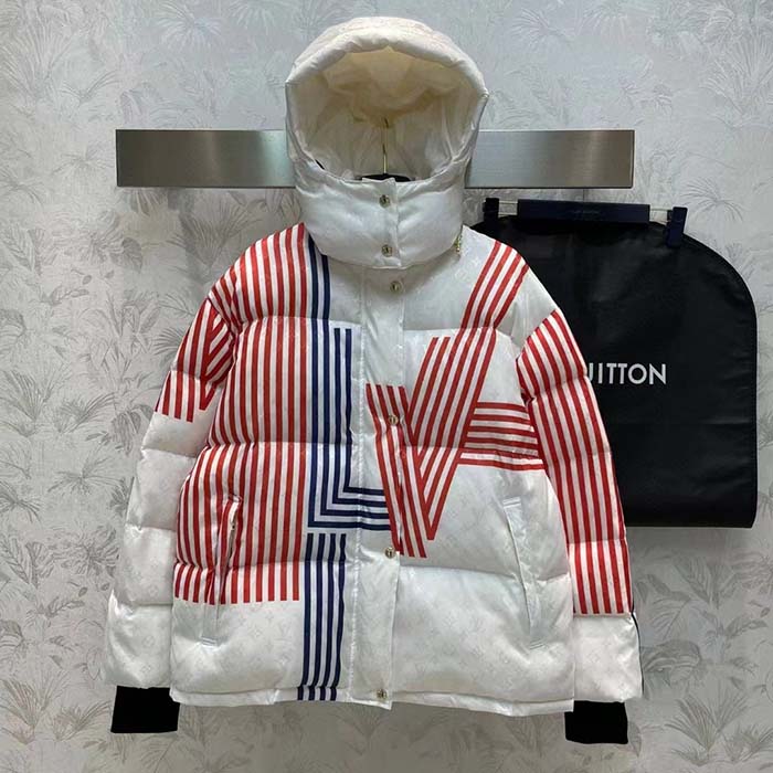 Louis Vuitton Men LV SKI LV Stripes Puffer Jacket Monogram Jacquard Polyamide White