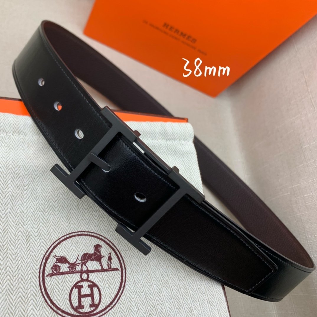 Hermes H Belt Buckle & Reversible Black Belt 380MM