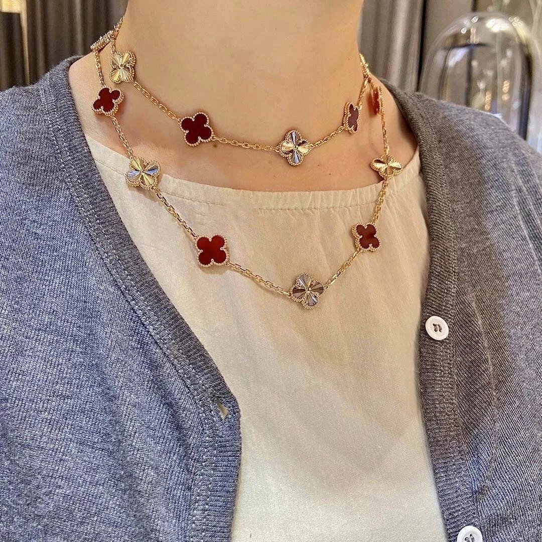 Van Cleef&Arpels VCA alhambra 20 red agate Diamond Necklace Jewelry