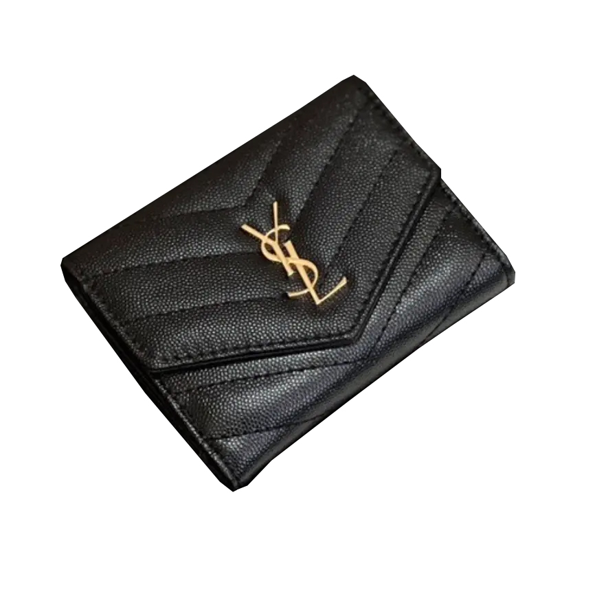 Saint Laurent YSL Classic Button Card Holder & Coin Wallet -Wine Red