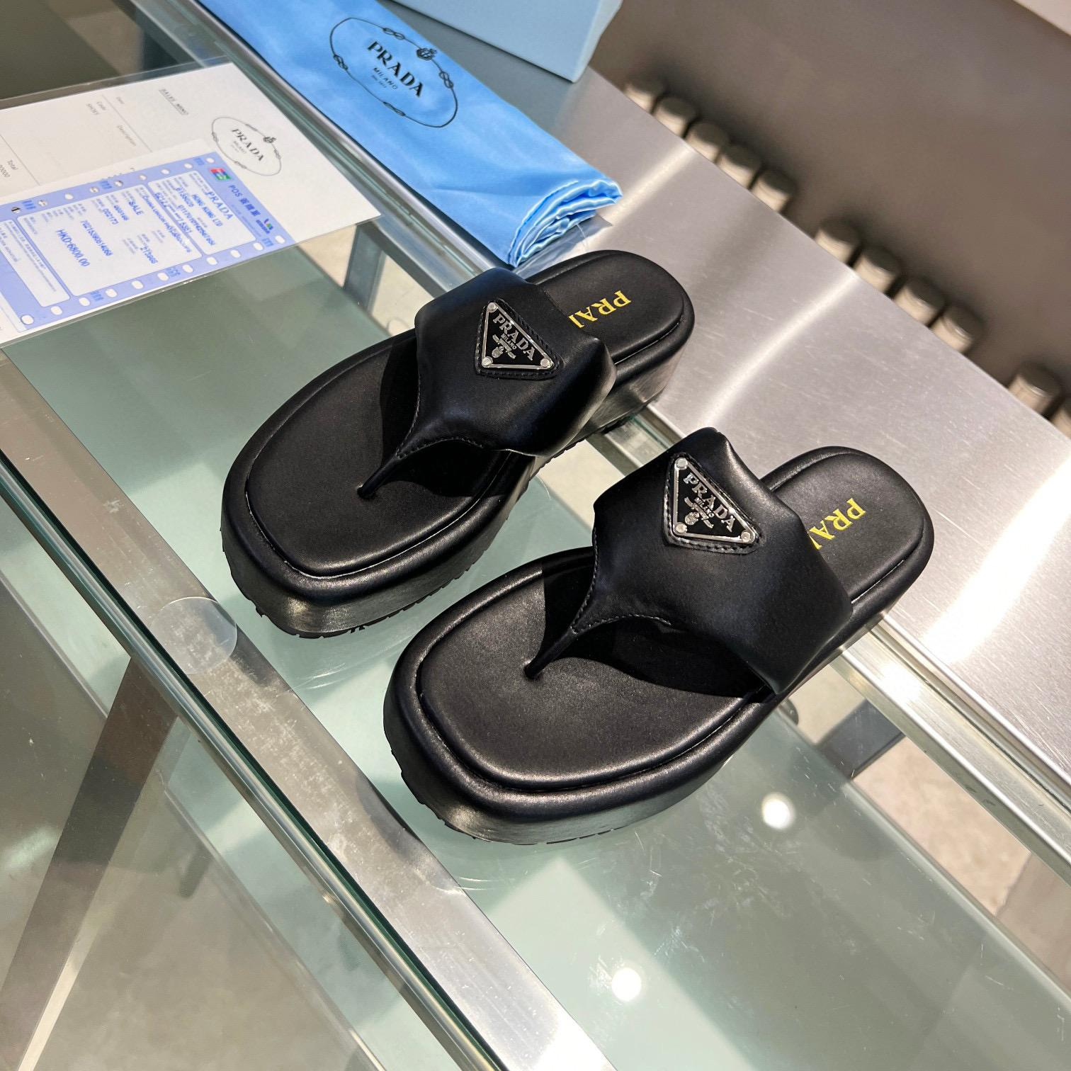 Prada Soft-Soled Leather Flip-Flops Slide Sandal
