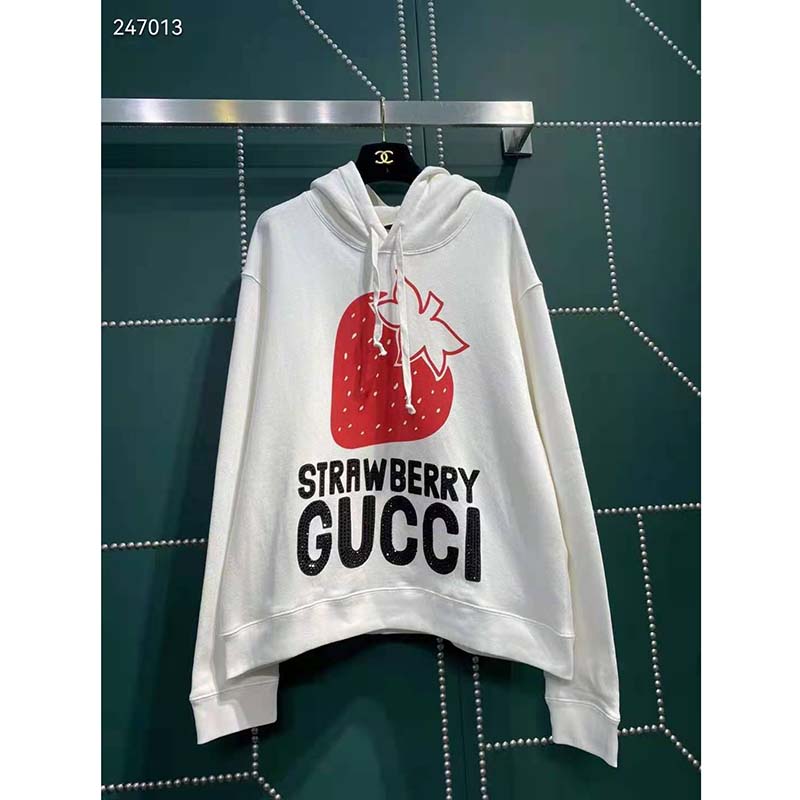 Gucci GG Men Strawberry Gucci Cotton Sweatshirt Fixed Hood Oversize Fit