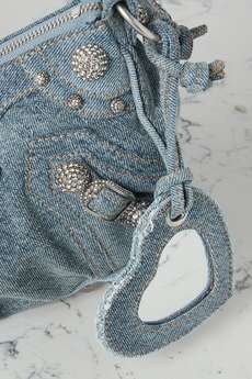 BALENCIAGA Le Cagole small embellished denim shoulder bag