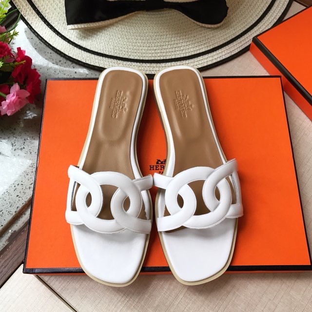 Hermes Aloha  Leather flat Sandals Slide
