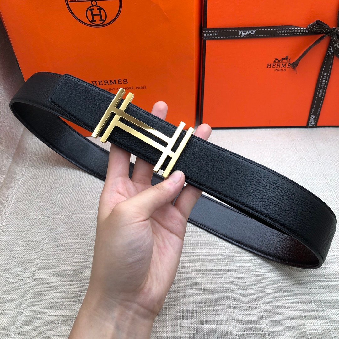 Hermes H Belt Buckle & Reversible Black Belt 380MM