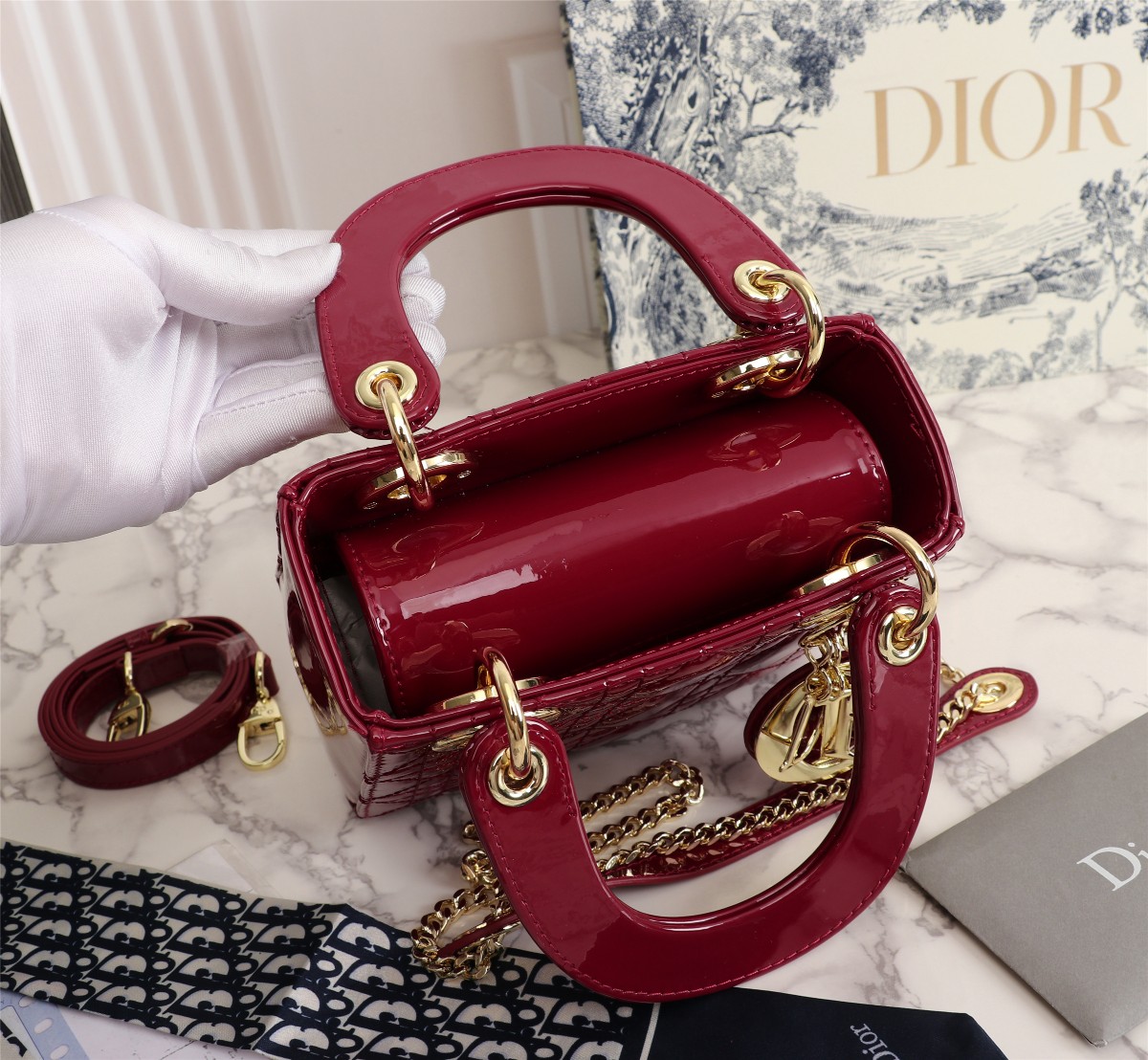 Dior The LADY DIOR Bag Cherry Red Patent Cannage Calfskin M0505OWCB_M323  AAA Quality
