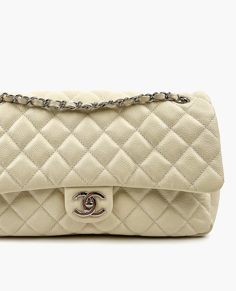 Chanel Easy Caviar Flap Bag White SHW