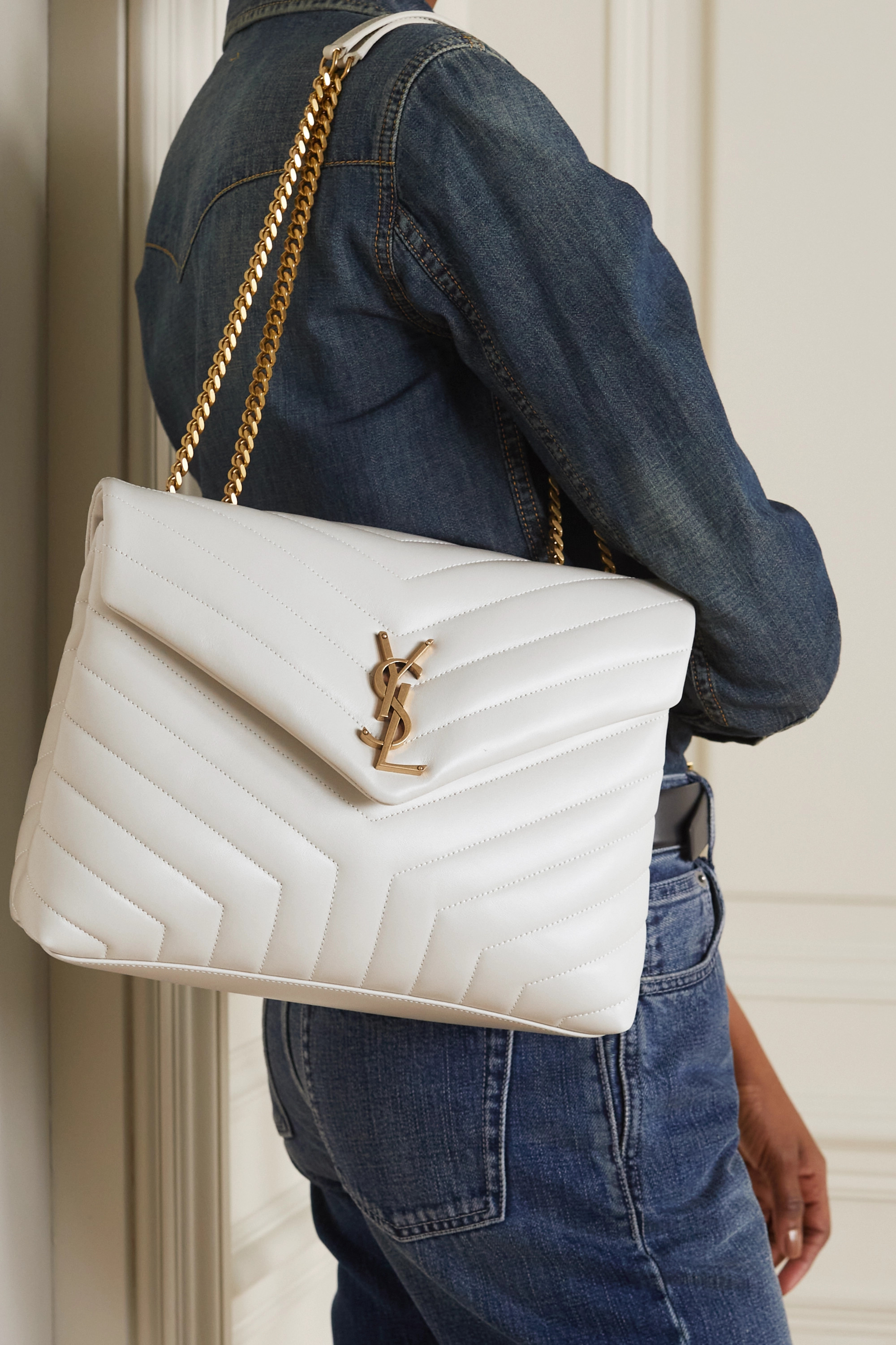 Yve SAINT LAURENT YSL Loulou medium quilted leather shoulder bag white
