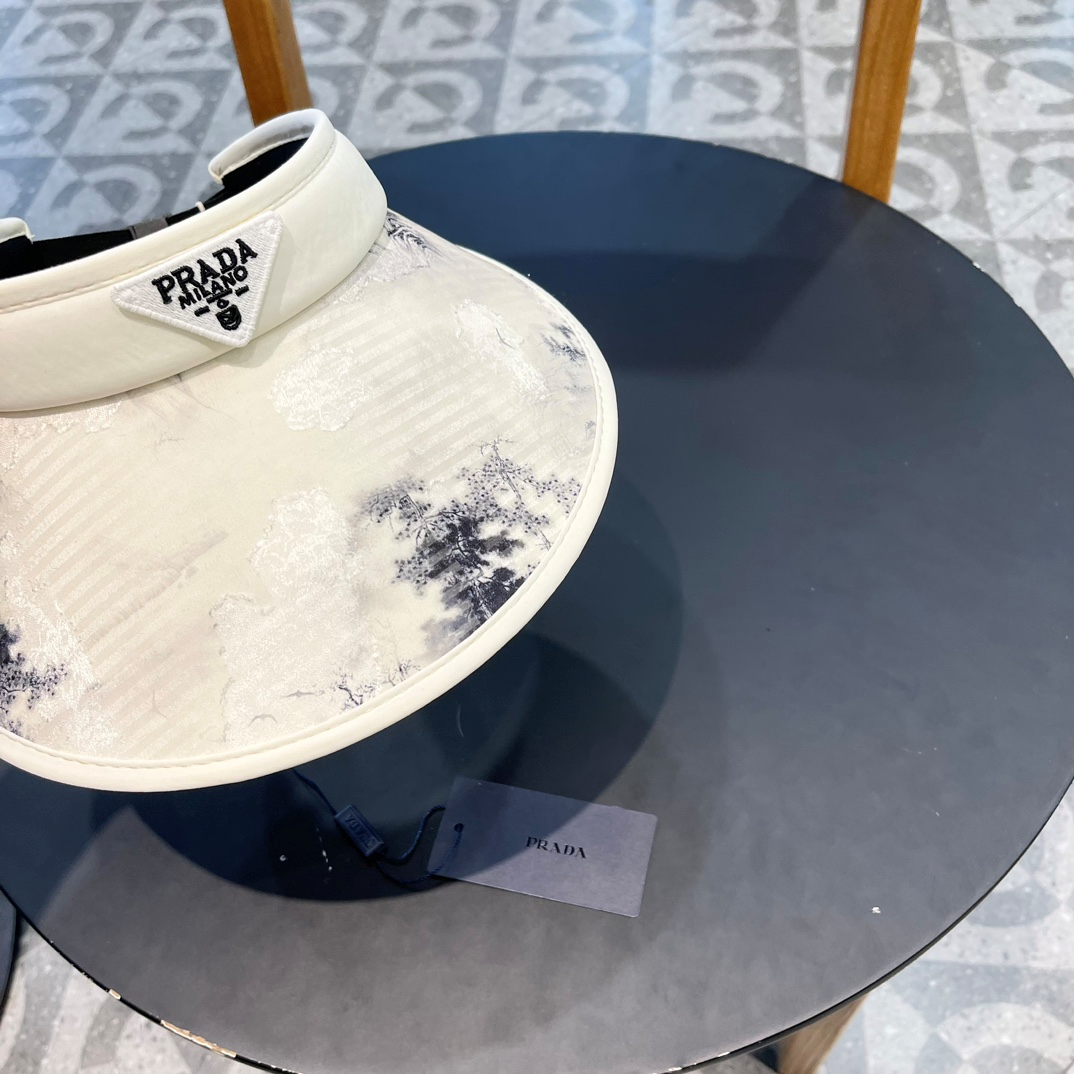 Prada Chinese Style ink Painting Empty Top Hat Sunhat