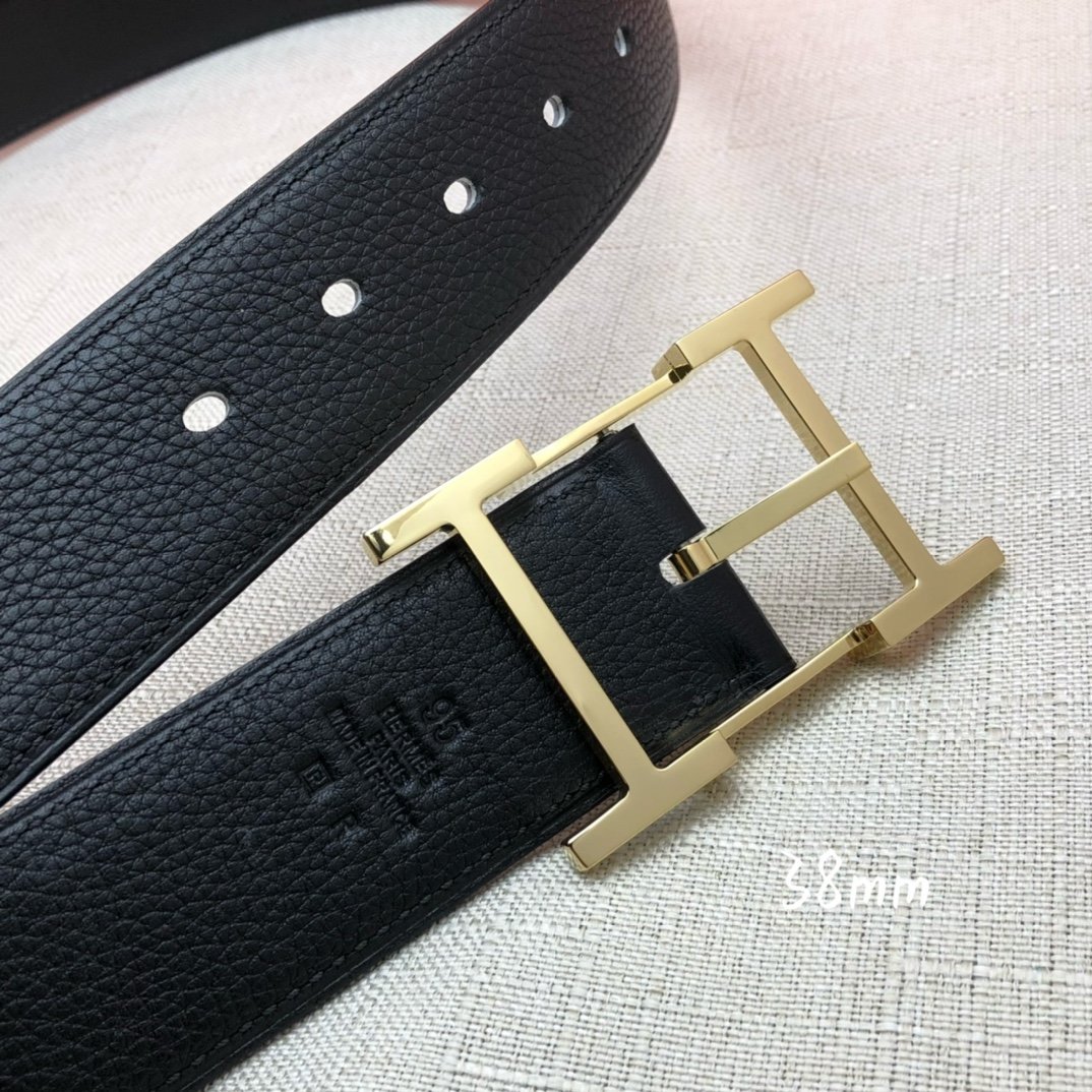 Hermes H Belt Buckle & Reversible Black Belt 380MM