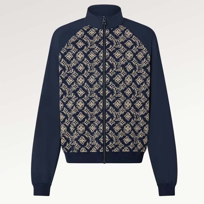 Louis Vuitton Women LV Technical Cotton Zipped Track Top Regular Fit Monogram Sand Jacquard High Jersey Collar