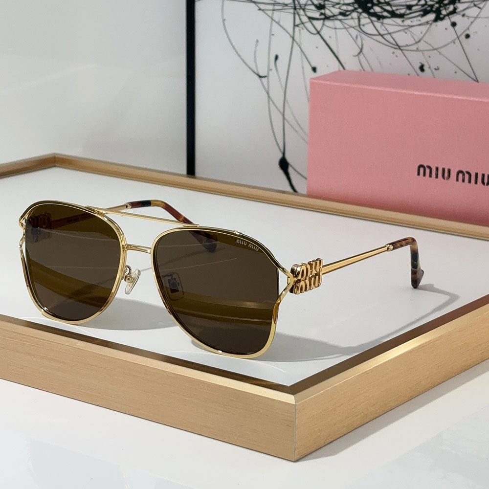 MIU MIU Slim Metal Logo Mirror Legs Sunglasses Top quality