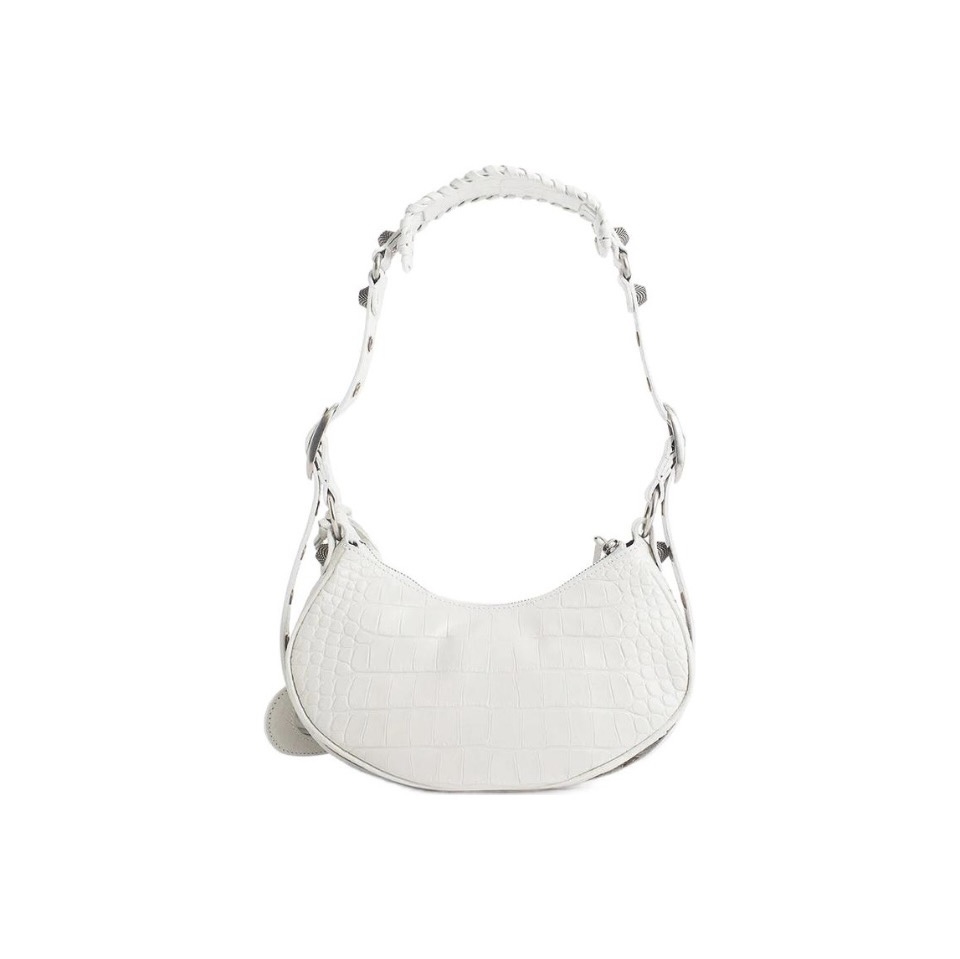 BALENCIAGA Le Cagole XS studded crinkled-leather shoulder bag White