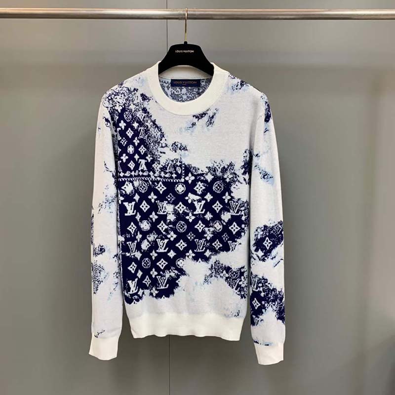 Louis Vuitton LV Men Monogram Bandana Crewneck Sweatshirt Cotton Indigo Slightly Loose Fit