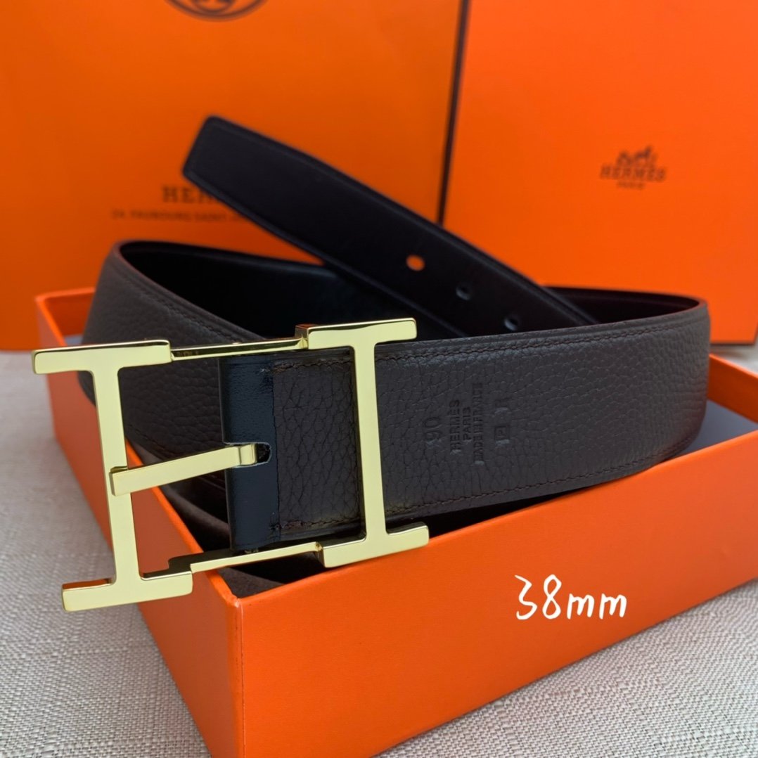 Hermes H Belt Buckle & Reversible Black Belt 380MM