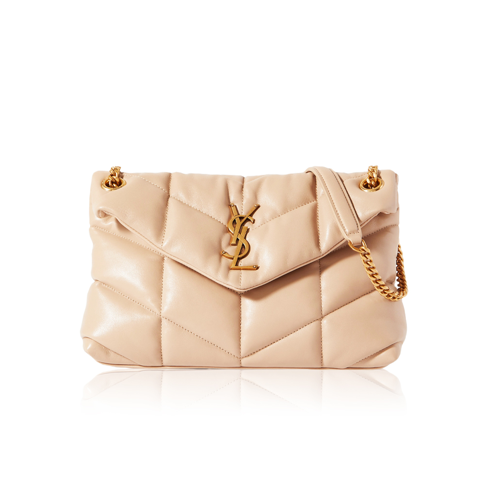 SAINT LAURENT Loulou Puffer small quilted leather shoulder bag beige