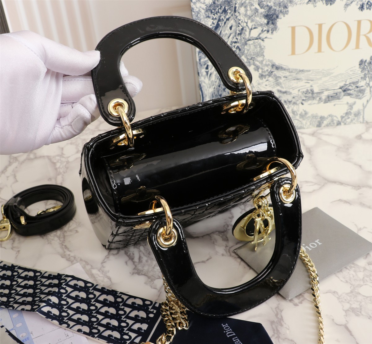 Dior The LADY DIOR Bag Black Patent Cannage Calfskin M0505OWCB_M900  AAA Quality