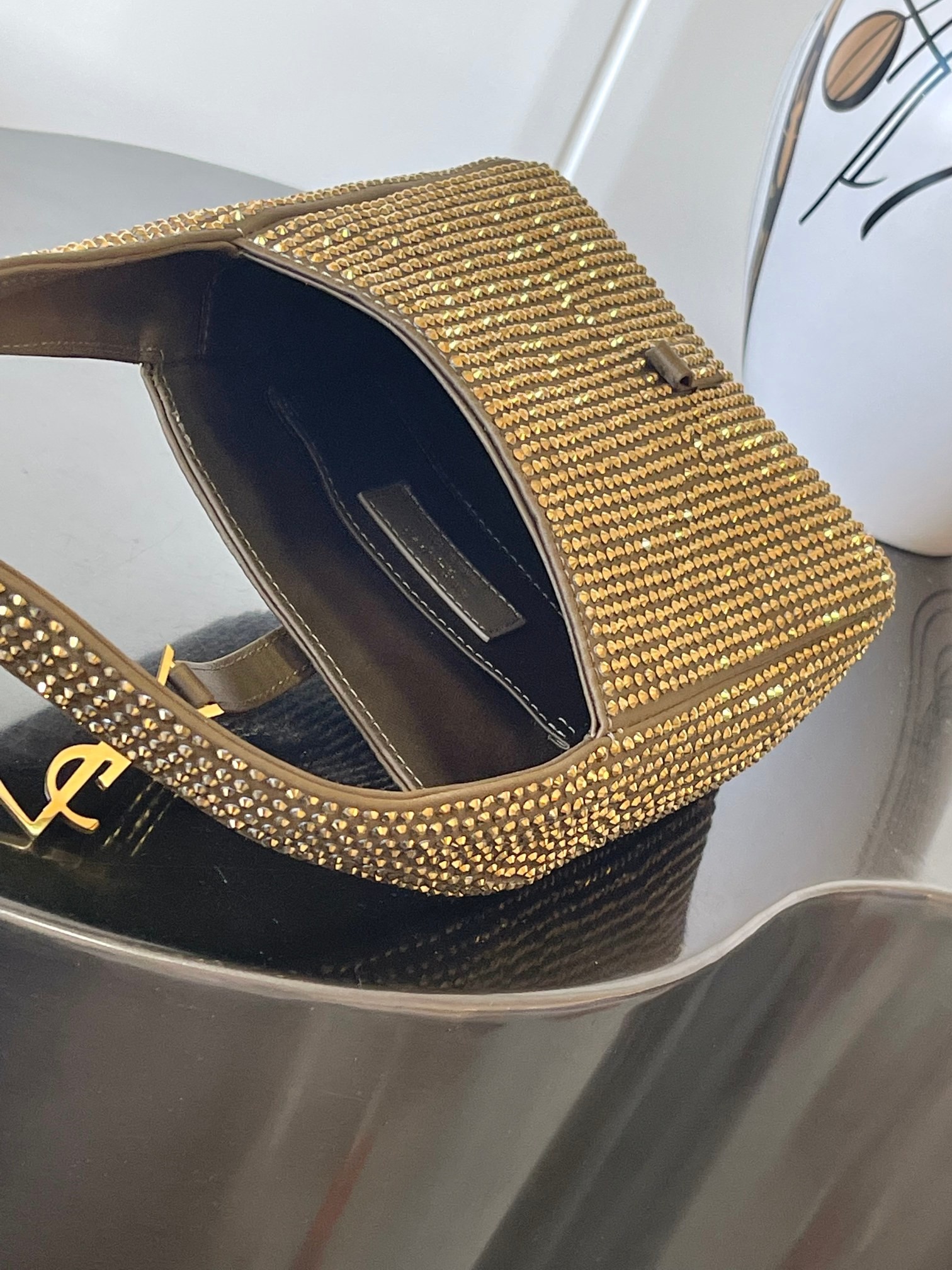 Saint Laurent YSL LE 5 À 7 baby soft bag in satin and crystals