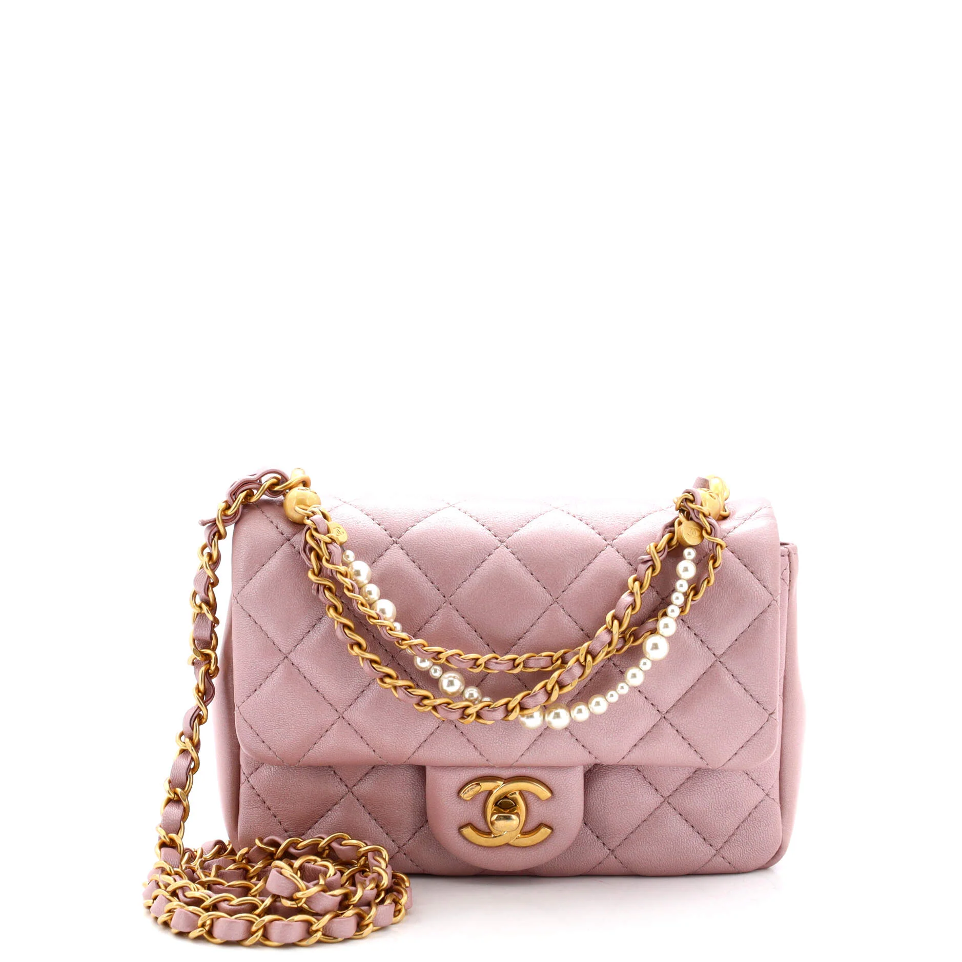 Chanel Pearl Twist Single Flap Bag Quilted Shiny Lambskin Mini
