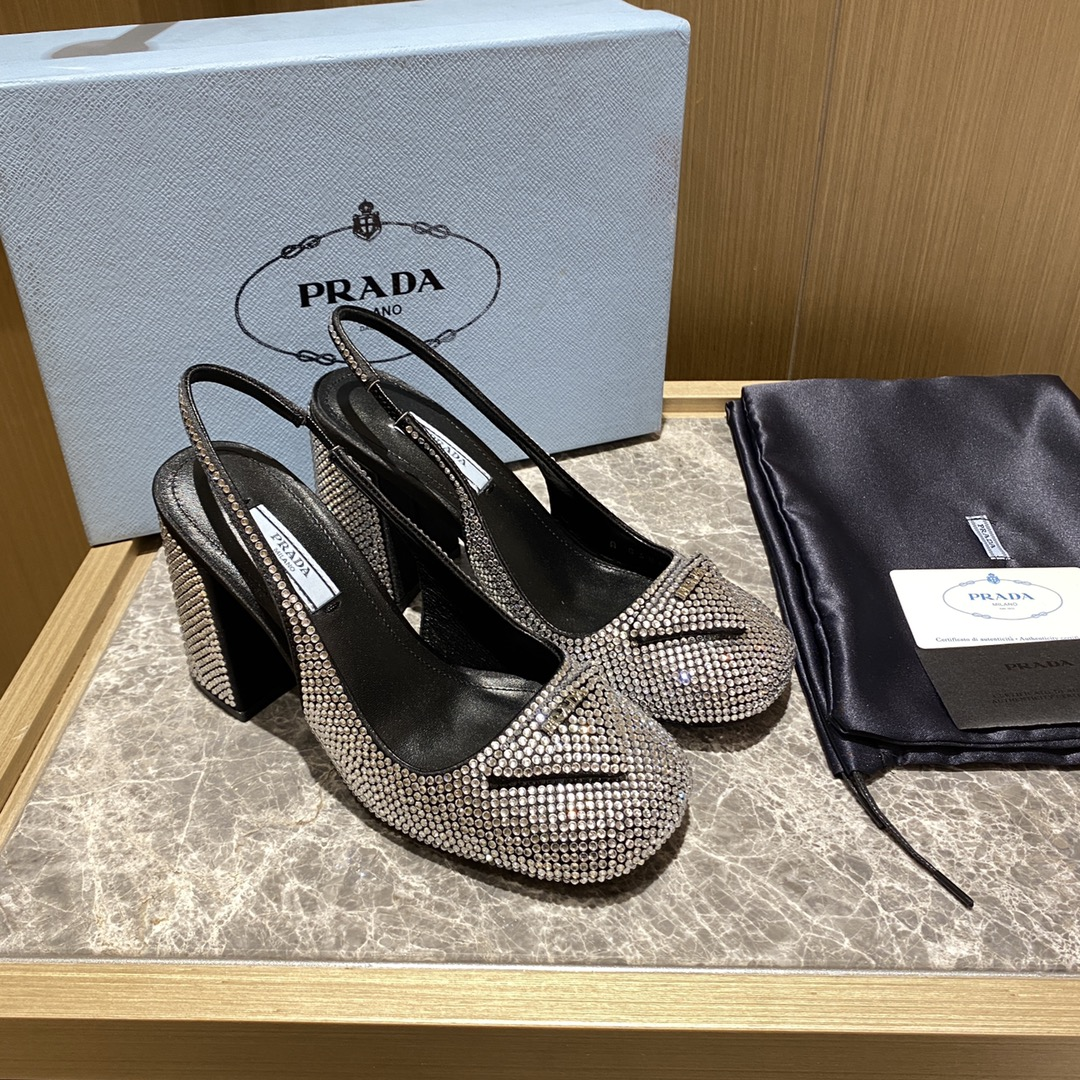 Prada Thick Heel With Drill Slide Sandal