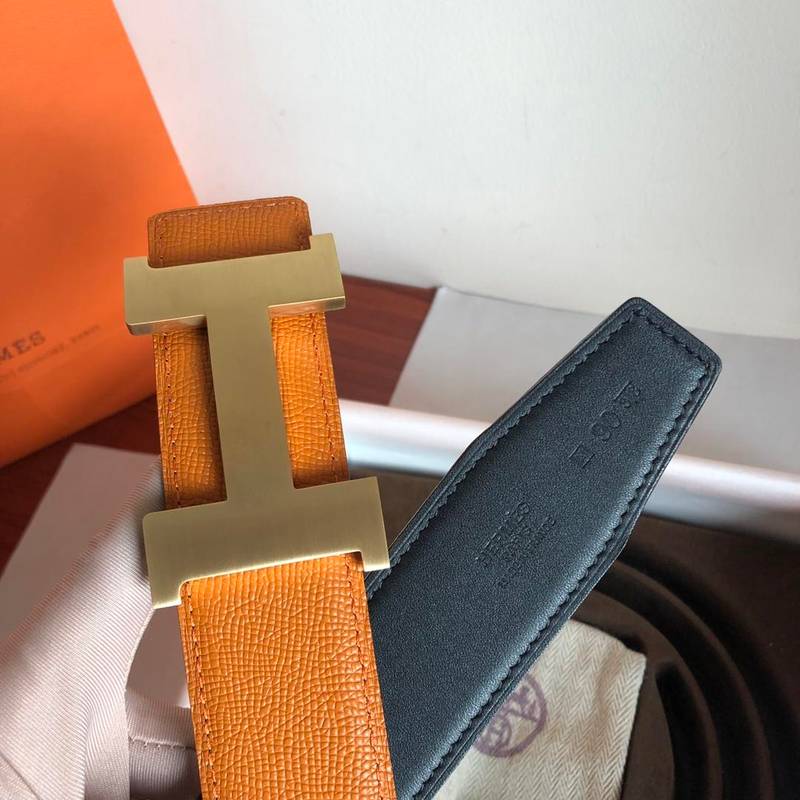 Hermes Mini Constance Guillochee Belt Buckle & Reversible Orange Belt 380MM