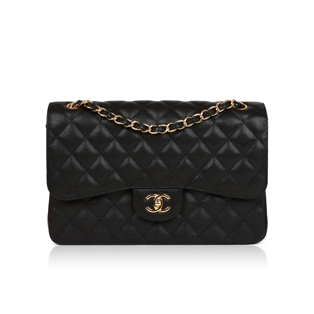 CHANEL Caviar Quilted Jumbo Double Flap Black 30CM