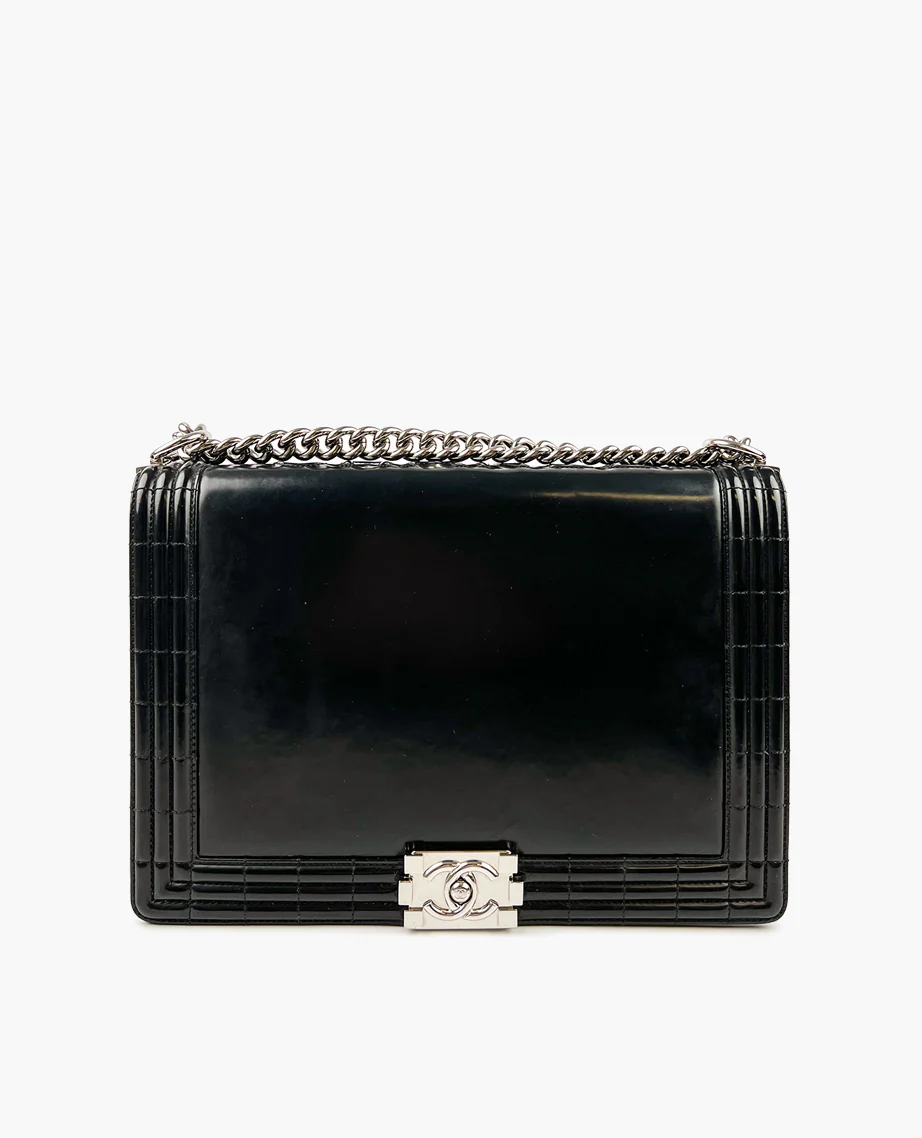 Chanel Black Box Leather Large Boy Bag SHW