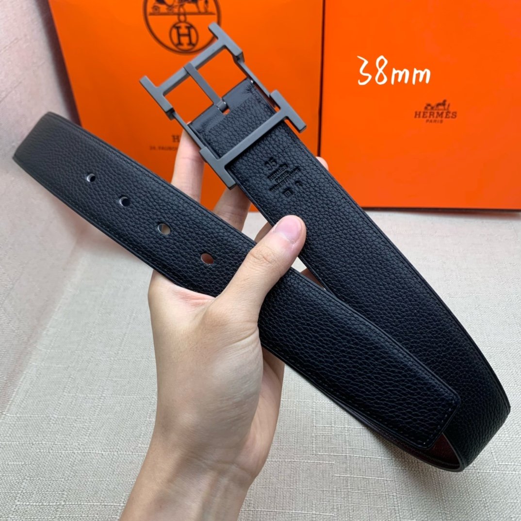Hermes H Belt Buckle & Reversible Black Belt 380MM