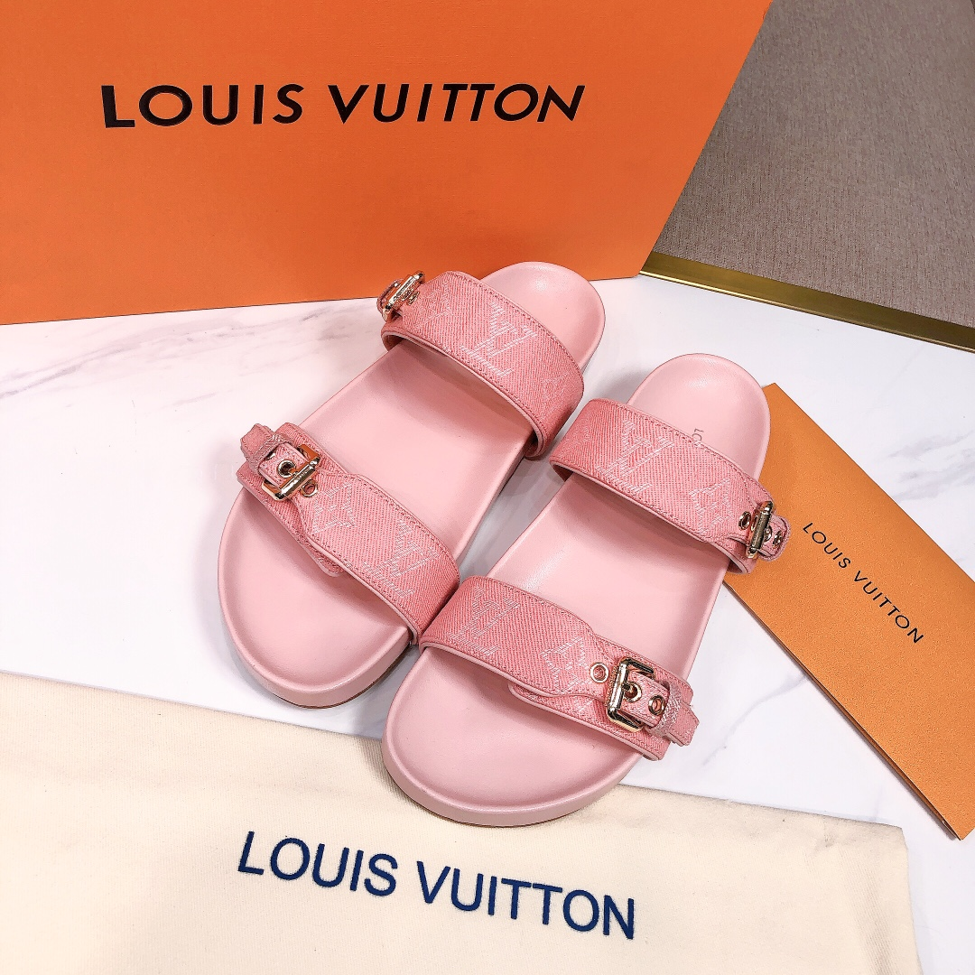 Louis Vuitton LV Bom Dia Leather Slide Sandals
