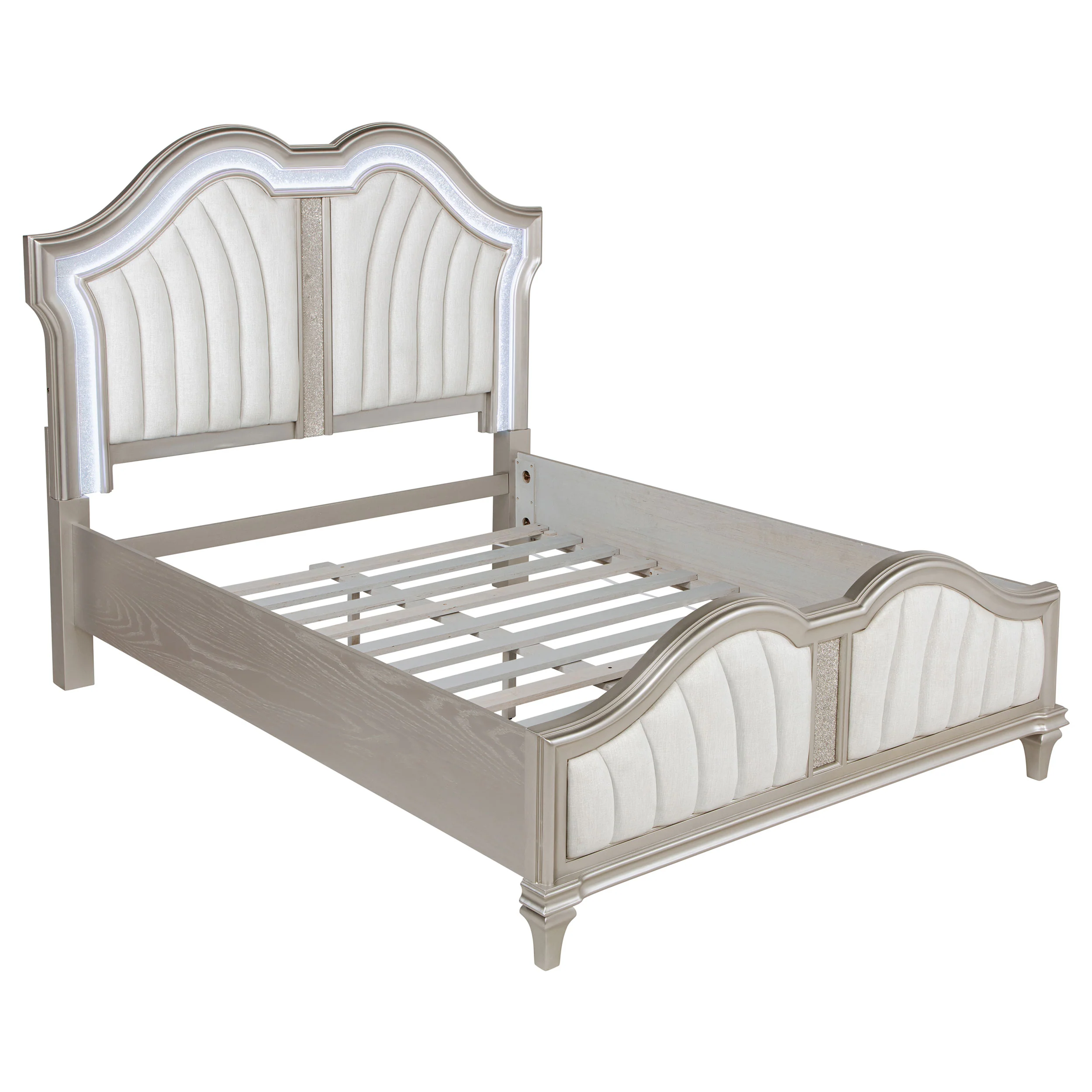 Evangeline Tufted Upholstered Platform Bed Ivory and Silver Oak